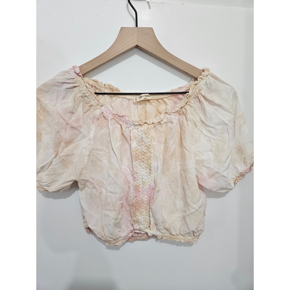 Kiwi + Punch Miamiā Tie Dye Crop Top Pastel Pink Peach Off Shoulder Boho Medium